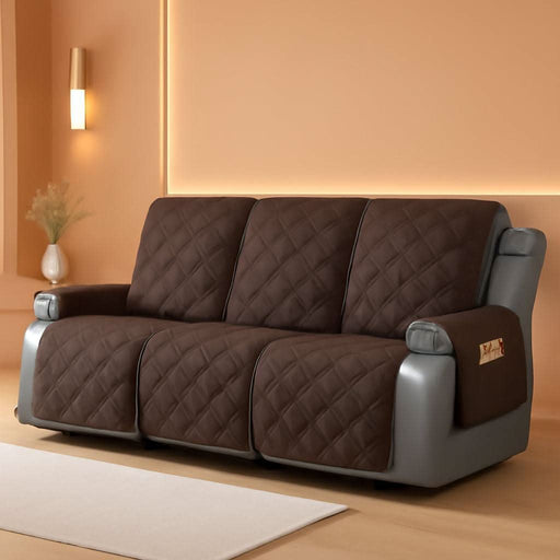 100% Waterproof Recliner Sofa Cover Non Slip Couch Cover for 3 Seat Reclining Sofa, Split Reclining Couch Covers 3-Piece with Straps, Washable Sofa Slipcover for Kids Pets(3 Seater, Chocolate)