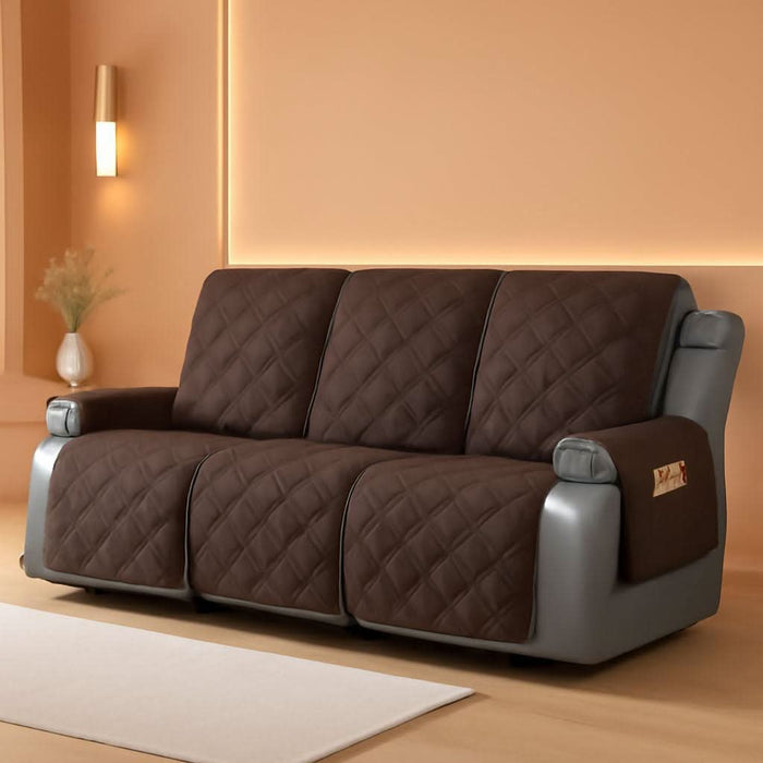100% Waterproof Recliner Sofa Cover Non Slip Couch Cover for 3 Seat Reclining Sofa, Split Reclining Couch Covers 3-Piece with Straps, Washable Sofa Slipcover for Kids Pets(3 Seater, Chocolate)