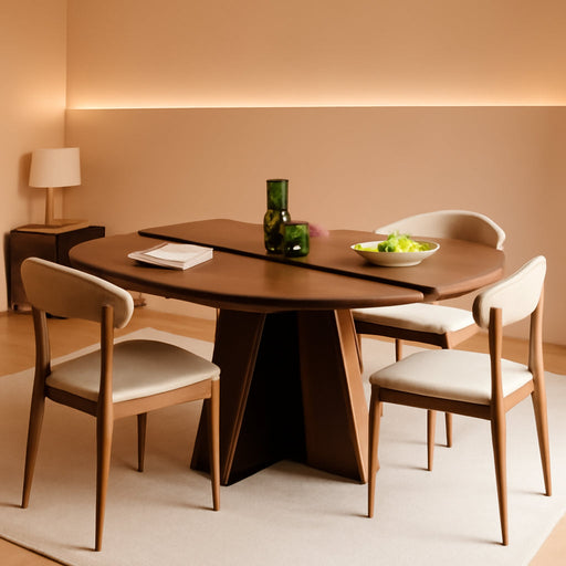 43.3In-59In Extendable round Dining Table for 4-6, Modern Wooden Kitchen Table for Dining Room, Adjustable Size Oval Circle Dinner Tables Furniture for Kitchen Living Room, Walnut Brown