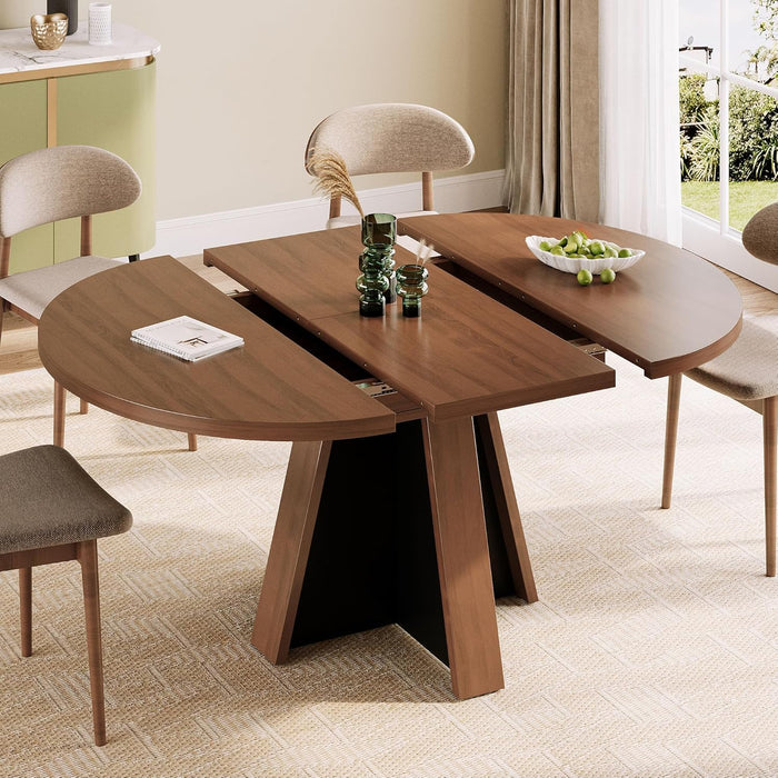 43.3In-59In Extendable round Dining Table for 4-6, Modern Wooden Kitchen Table for Dining Room, Adjustable Size Oval Circle Dinner Tables Furniture for Kitchen Living Room, Walnut Brown