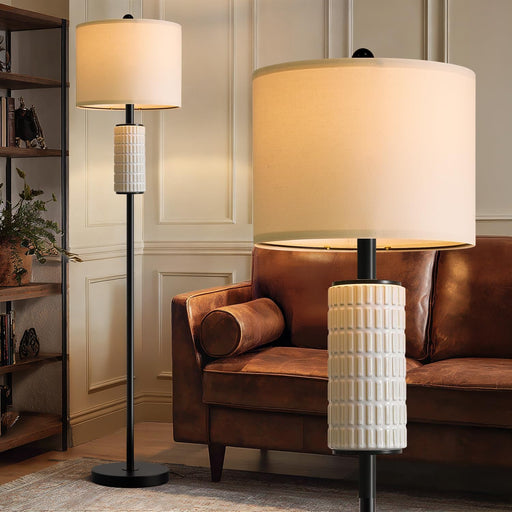 Ceramic Floor Lamps for Living Room, 64" Modern Standing Lamps for Bedroom, Farmhouse Tall Floor Lamps for Living Room Dinning Reading Home Office, Nursery, Rotary Switch, Matte Black