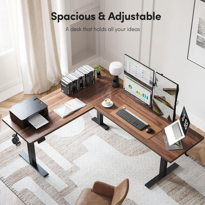 L Shaped Standing Desk 75 X 63 Inch Adjustable Height, Electric Corner Desk, Sit Stand Home Office Desk with Splice Board, Black(2 Packages)
