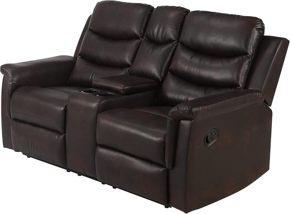 Black Faux Leather Loveseat Sofa with Recliners and Cup Holders