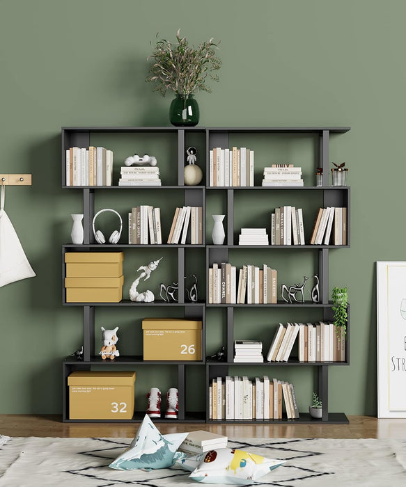 5-Tier Tall Bookshelf, S-Shaped Book Shelf Unit, Black