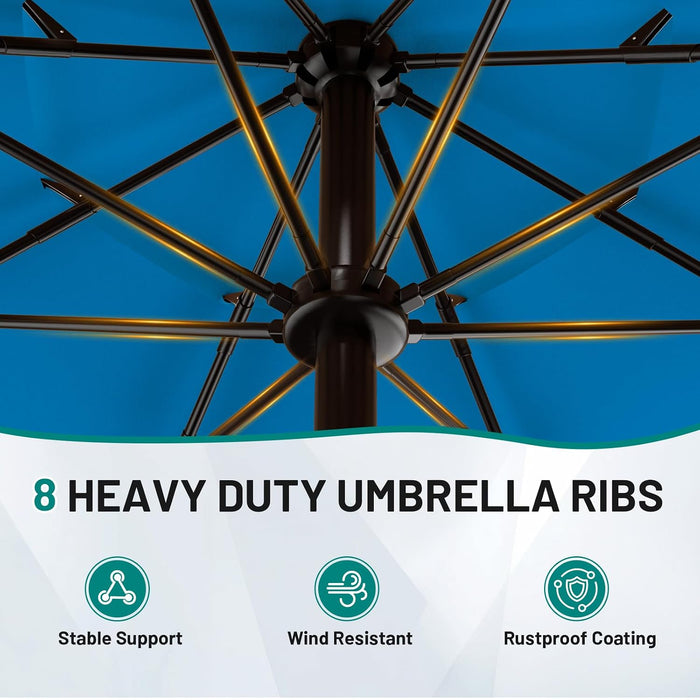 10FT 3-Tiers Patio Umbrella with Valance, Outdoor Umbrellas with Crank/Tilt, Table Market Umbrella Vented W/ 8 Sturdy Ribs for Garden, Deck, Backyard, and Pool, Royal Blue