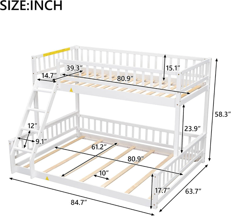 White TwinXLOverQueenSpaceSavingBunkBed WithRails Premium