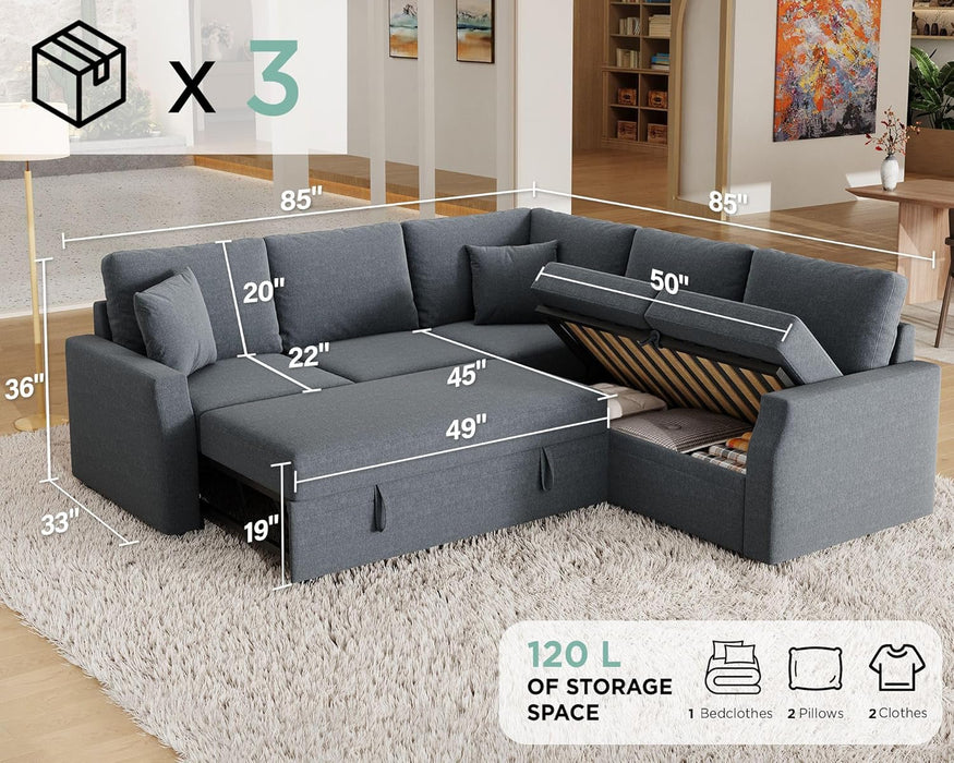 Oversized L-Shaped Sleeper Sectional Sofa with Storage