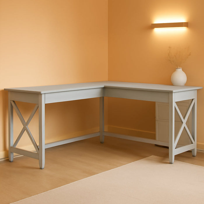 Bush Furniture Key West 60W Modern Farmhouse L Shaped Desk in Cape Cod Gray | 60-Inch Corner Table for Home Office