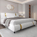 Modern Faux Leather Upholstered Platform Bed Frame with Golden Iron Metal Decor, Adjustable Curved Headboard, Wooden Slats Support, No Box Spring Needed, Queen Size, White
