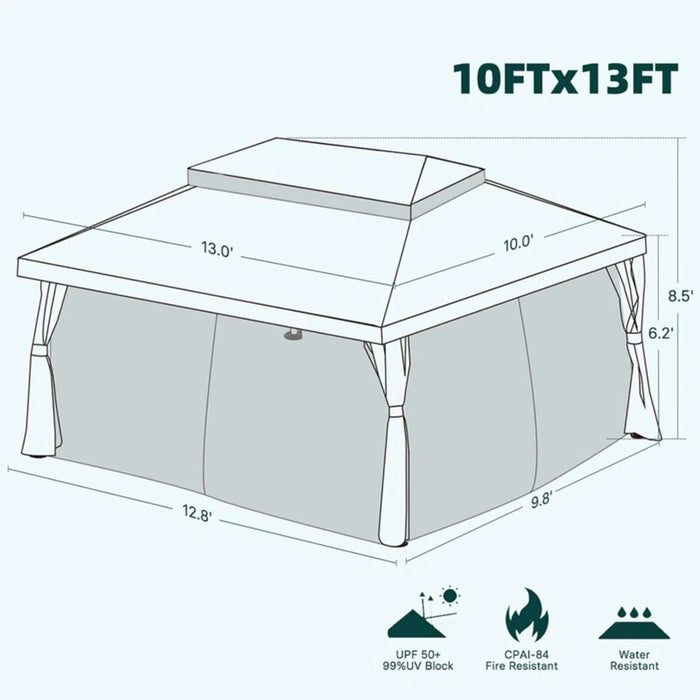 Outdoor 10 × 13 Ft Soft-Top Gazebo, Water-Resistant