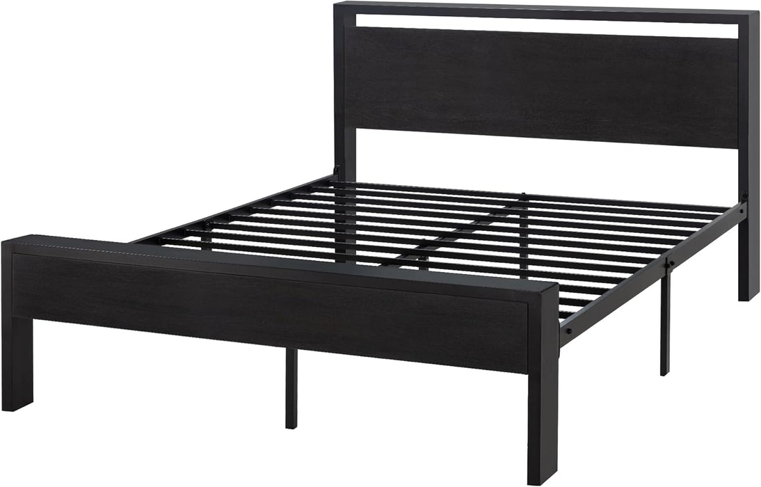 14 Inch Full Size Metal Platform Bed Frame with Wooden Headboard and Footboard, Mattress Foundation, No Box Spring Needed, Large under Bed Storage, Non-Slip without Noise, Black Oak