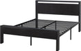 14 Inch Queen Size Metal Platform Bed Frame with Wooden Headboard and Footboard, Mattress Foundation, No Box Spring Needed, Large under Bed Storage, Non-Slip without Noise, Black Oak