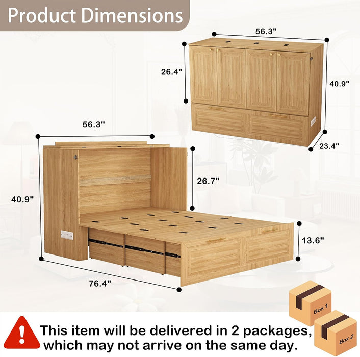AgedOakFinish FullSize Murphy Bed Cabinet HiddenDrawer