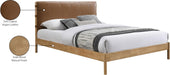 Ashercognac-Q Asher Collection Mid-Century Modern Queen Bed with Soft Cognac Vegan Leather, Solid Wood Natural Finish, 63.75" W X 85.5" D X 43.75" H, Cognac, Queen