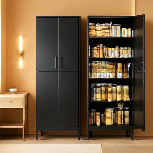 71" Tall Metal Pantry Storage Cabinet with Lock, File Cabinet Black