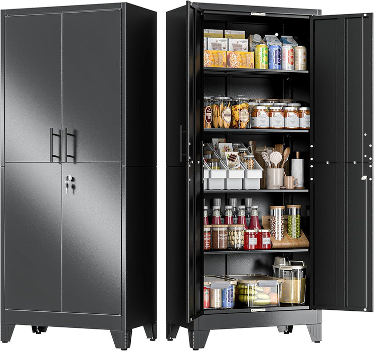 71" Tall Metal Pantry Storage Cabinet with Lock, File Cabinet Black