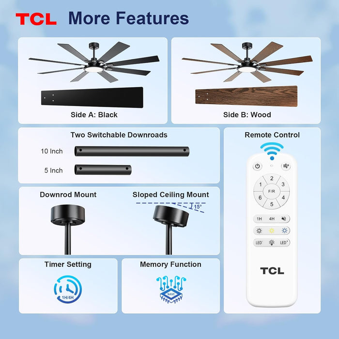 Dimmable 62 Inch Matte Black Ceiling Fan With Remote Guide
