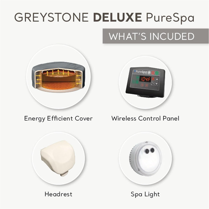 Purespa Greystone Deluxe Inflatable Hot Tub, with with Built-In Fastfill Inflation System, Spa Control App, and 4 Person Capacity, 83" X 28"