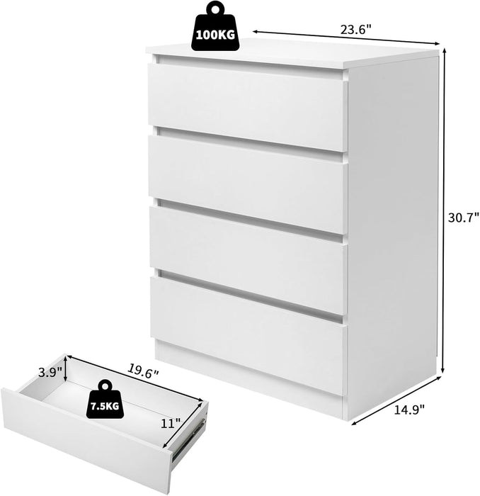 White 4 Drawer Dresser - Modern Chest of Drawers for Bedroom, Small Wood Dressers with Storage, Cut-Out Handles, Anti-Tipping, Living Room, Hallway, Entryway, Home Office