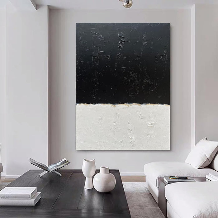 Art Hand-Painted Black and White Wall Art, Minimalist Abstract Painting Large Oil on Canvas Texture Wall Art Office Art Contemporary Art 45X30 Inches