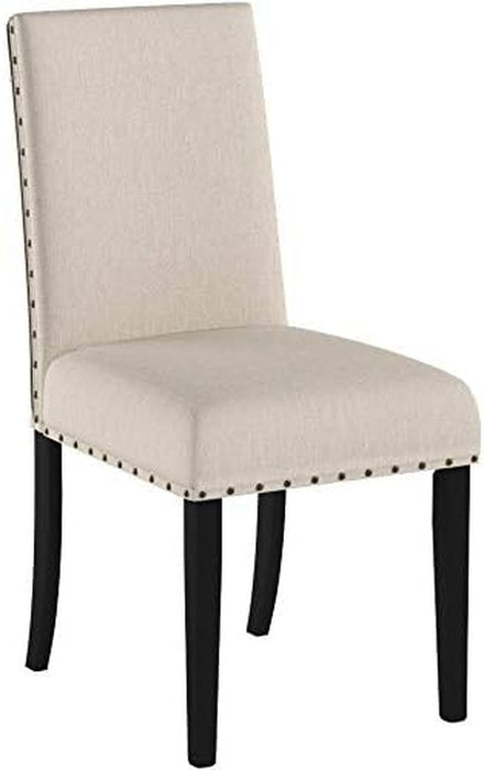 Biony Tan Fabric Dining Chairs with Nailhead Trim, Set of 2, Brown, Tan