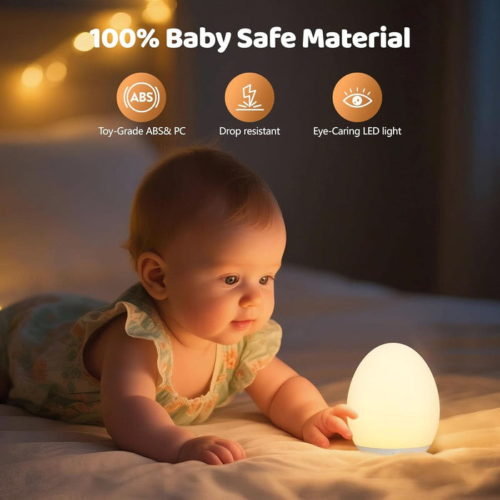 Night Light for Kids, Baby Egg Light for Nursery, 7 Colors Changing & Stepless Dimming, Soft Silicone Touch Night Lamp with 1 Hour Timer, Rechargeable Nursery Night for Breastfeeding