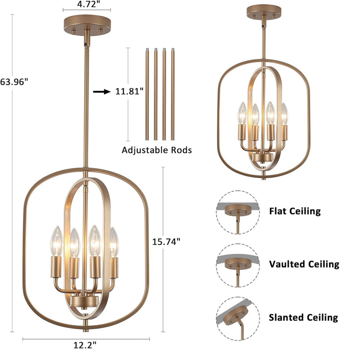 Gold Finish 4 Light Industrial Farmhouse Chandelier