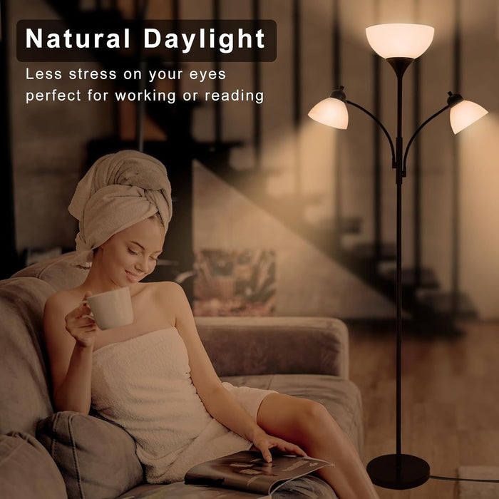 Floor Lamps for Living Room,Standing Lamp with Stepless Dimming, 3 Lights Adjustable Reading Lights, Morden Tall Lamps for Living Room, Bedroom, Office