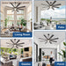 Large Ceiling Fans with Lights: Modern 72 Inch 8 Blade Outdoor Ceiling Fan with Remote APP Control - Dimmable Black Big Fan Light Indoor Reversible 6 Speed Quiet DC Motor