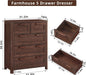 Farmhouse 5 Drawer Dressers for Bedroom, Walnut