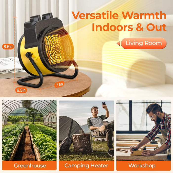 Greenhouse Heater with Thermostat, 1500W Outdoor Space Heater with Overheat Protection, 3S Quick Heat, 3 Modes, 90° Tilt Rotation, Portable Patio Heater for Garage