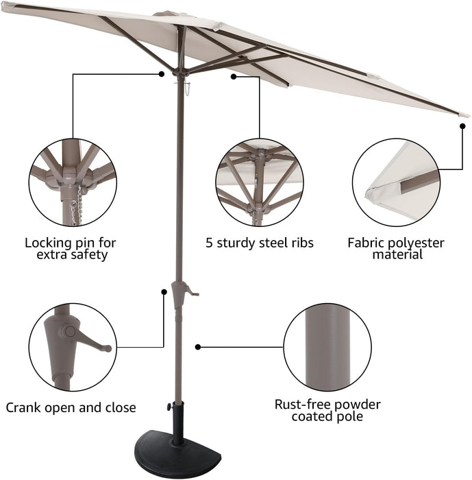 7.5’ by 4’ Half Rectangular Outdoor Patio Umbrella with Base Included, Perfect for Balcony, Garden, Deck