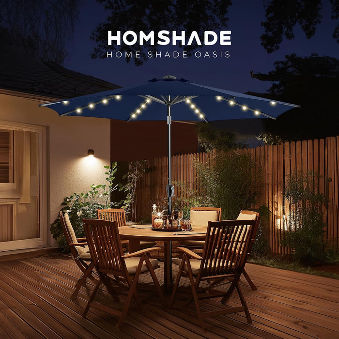 9FT Solar Patio Umbrella, 45° Easy Tilt Outdoor Table Umbrella