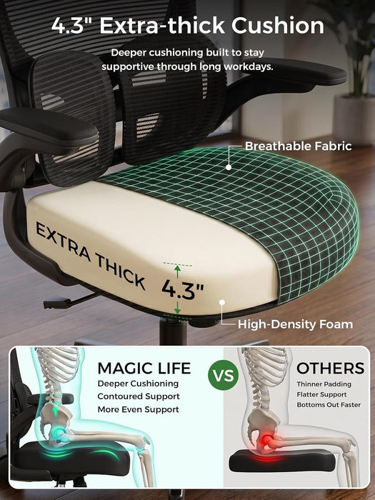 Ergonomic Office Desk Chair, Adjustable Dual Lumbar Support & Thick Seat