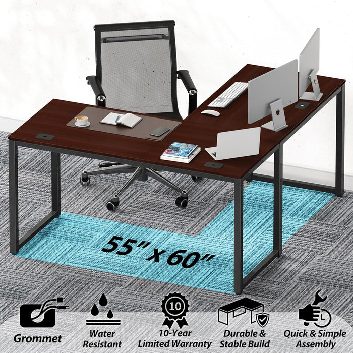55 X 60 Commercial-Grade L-Shape Corner Office Computer Desk, Cherry