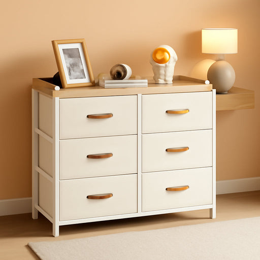 Beige Kids Dresser With 6 Drawers