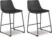 Signature Design by Ashley Counter Height Bar Stool, Set of 2, Black | French Black Faux Leather, Contoured Bucket Seat, Sturdy Metal Frame, 24 Inch Class, Centiar Series