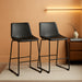 Signature Design by Ashley Counter Height Bar Stool, Set of 2, Black | French Black Faux Leather, Contoured Bucket Seat, Sturdy Metal Frame, 24 Inch Class, Centiar Series