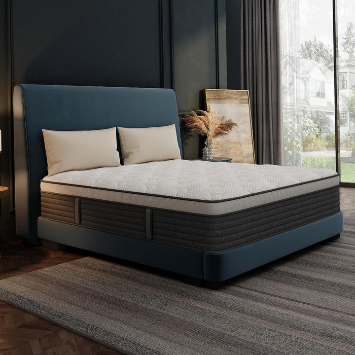 King Size Mattress, 14 Inch Hybrid King Size, Medium Feel Foam and Individual Pocket Springs, Fiberglass Free Bed Mattress, Extra Edge Support, Pressure Relief, Certipur-Us