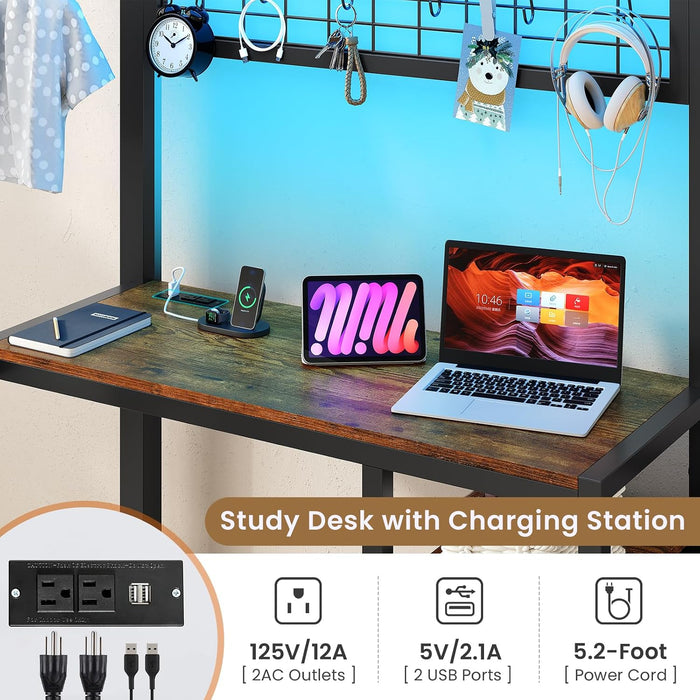 Twin Over Twin Bunk Bed WithDeskIntegrated LEDLighting