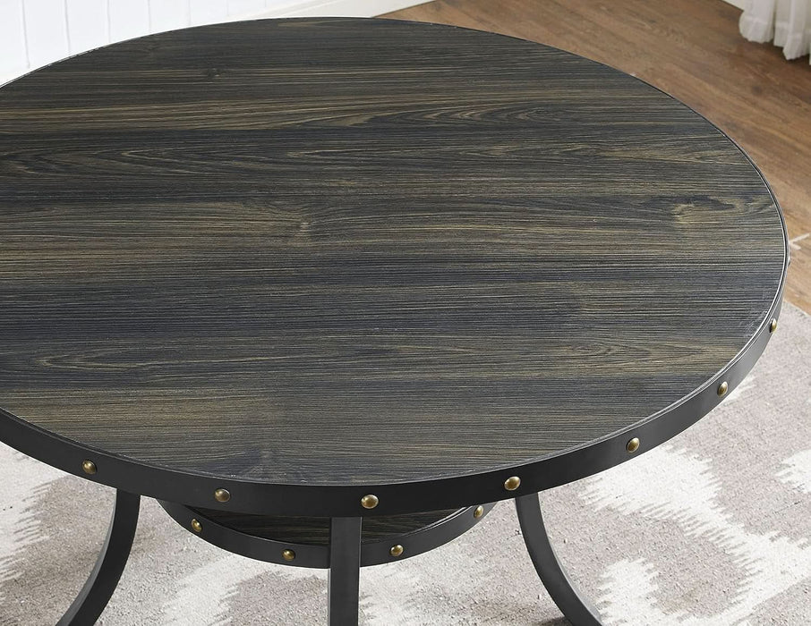 Collection Biony Espresso Wood Counter Height Dining Set with Blue Fabric Nailhead Stools,