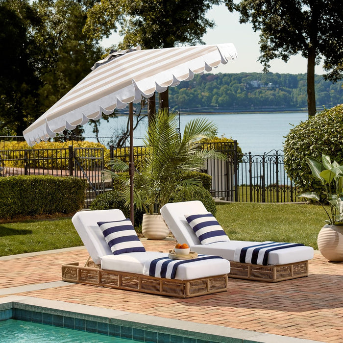 Outdoor - Vienna 9-Foot Crank Patio Umbrella - Beige & White Canopy - Brown Aluminum Pole - Single Scallop Trim Design - Ideal for Patio, Deck, Poolside, Backyard (PAT8011A)