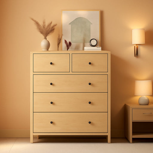 Natural 5 Drawer Dresser, Tall Modern Dresser for Closet, Bedroom
