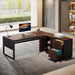 63-Inch L-Shaped Executive Desk, Modern Office Desk with Mobile File Cabinet, Large Executive Desks with Drawer, Business Furniture for Home Office, Dark Walnut & Black