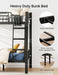 Full XL over Queen Bunk Bed for Adults, Heavy Duty Metal Queen Bunk Bed Frame with Reinforced Steel Slats, Full-Length Guardrails & Anti-Slip Ladder, Noise-Free, No Box Spring Needed, Black