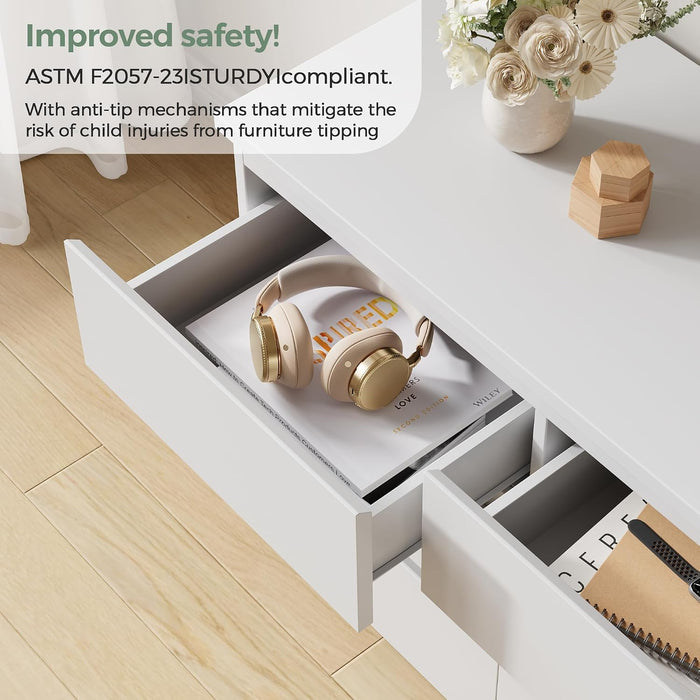 Modern 9 Drawer Dresser for Bedroom, Simply Chest of Drawers, Wood Storage Dresser with Deep Drawers for Living Room Hallway Entryway (White)