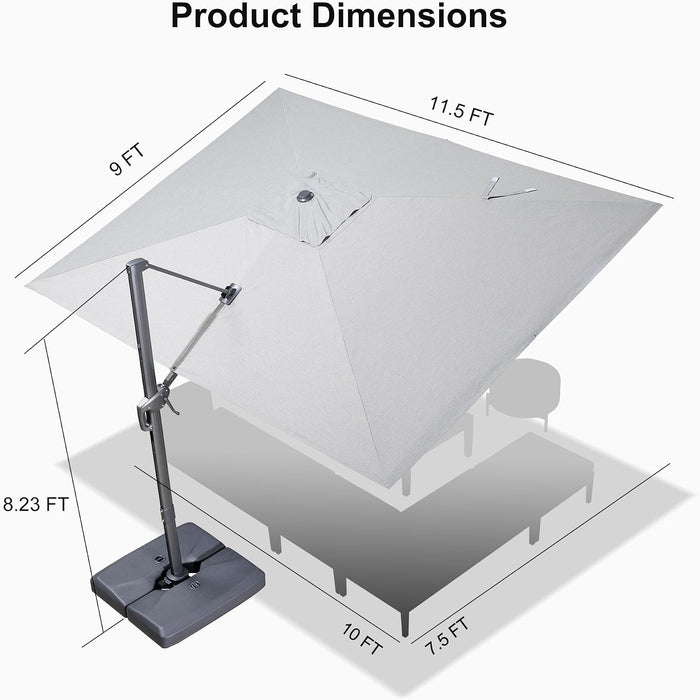 Outdoor Umbrella 9' X 11.5', 240GSM Blend Fabric, Pebble Grey