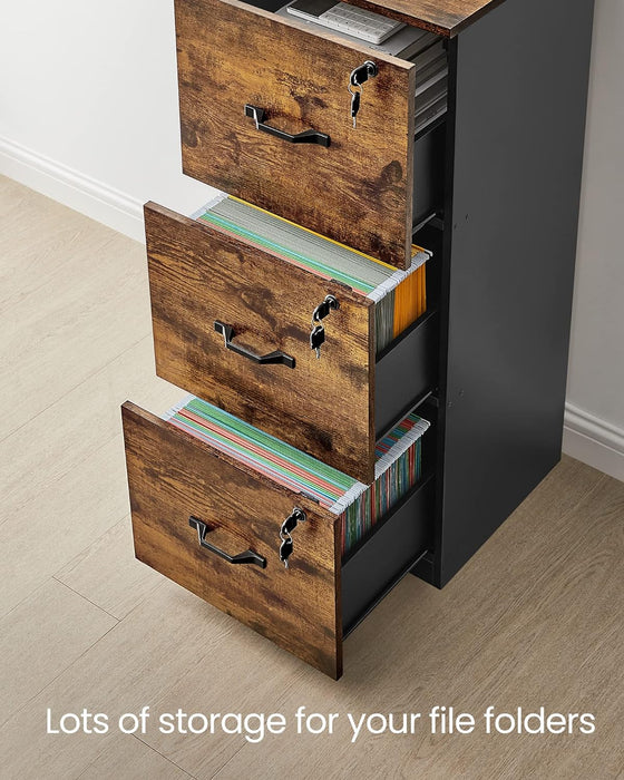 Brown Filing Cabinet with Lock & Printer Stand