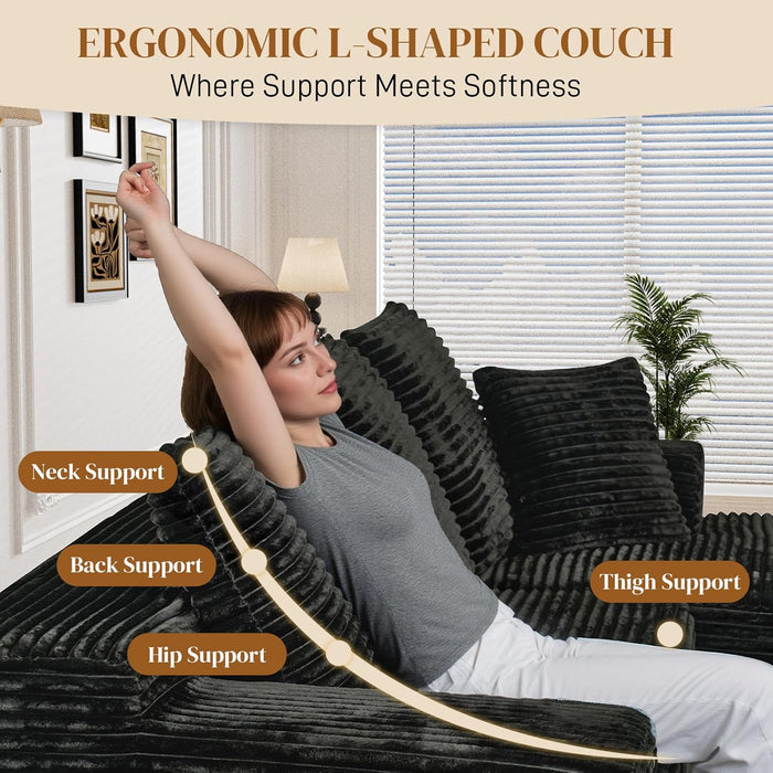108Inch Corduroy Left Facing Sectional Sofa Charcoal