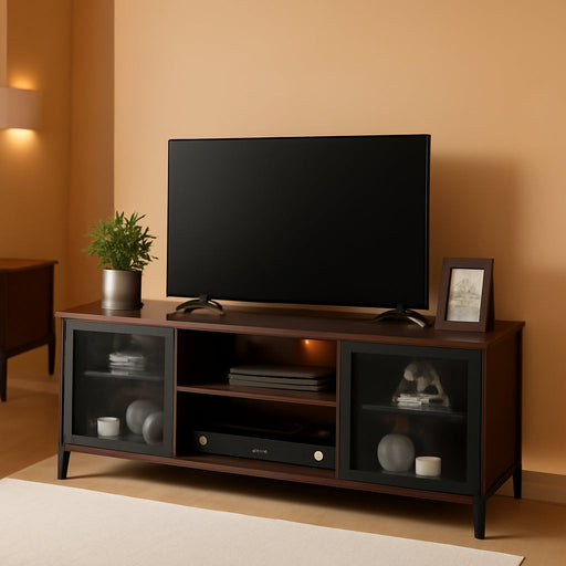 Industrial Entertainment Center for Tvs up to 55 60 65 Inch, Rustic Wood TV Stand, Large TV Console and TV Cabinet for Living Room (60 Inch Wide, Walnut Brown)